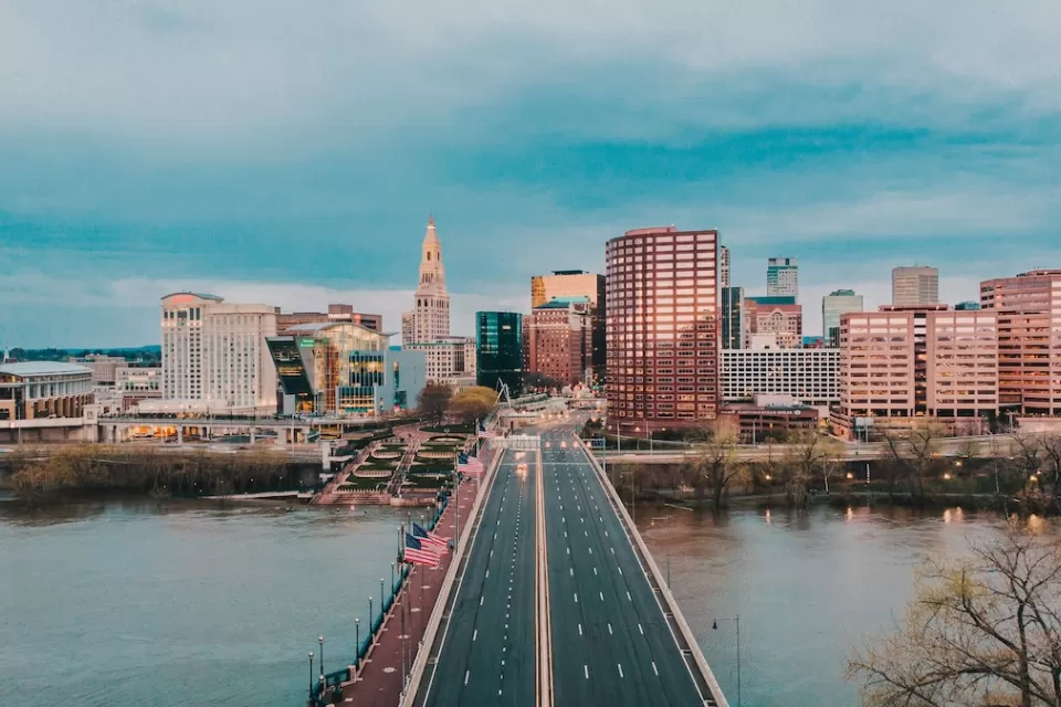 Skyline of Hartford, Connecticut as seen from across river.